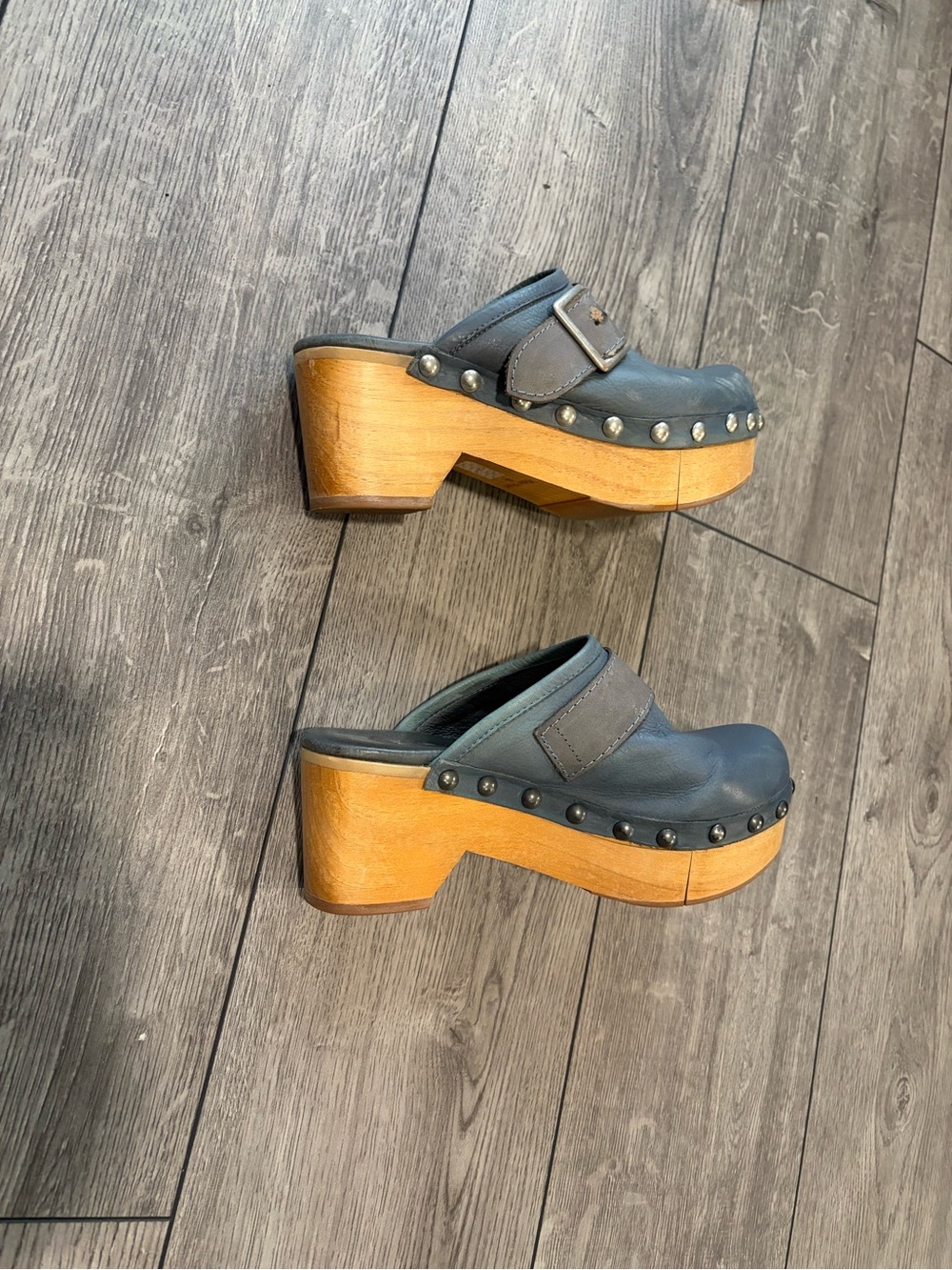Free People Blue Leather Culver City Clogs